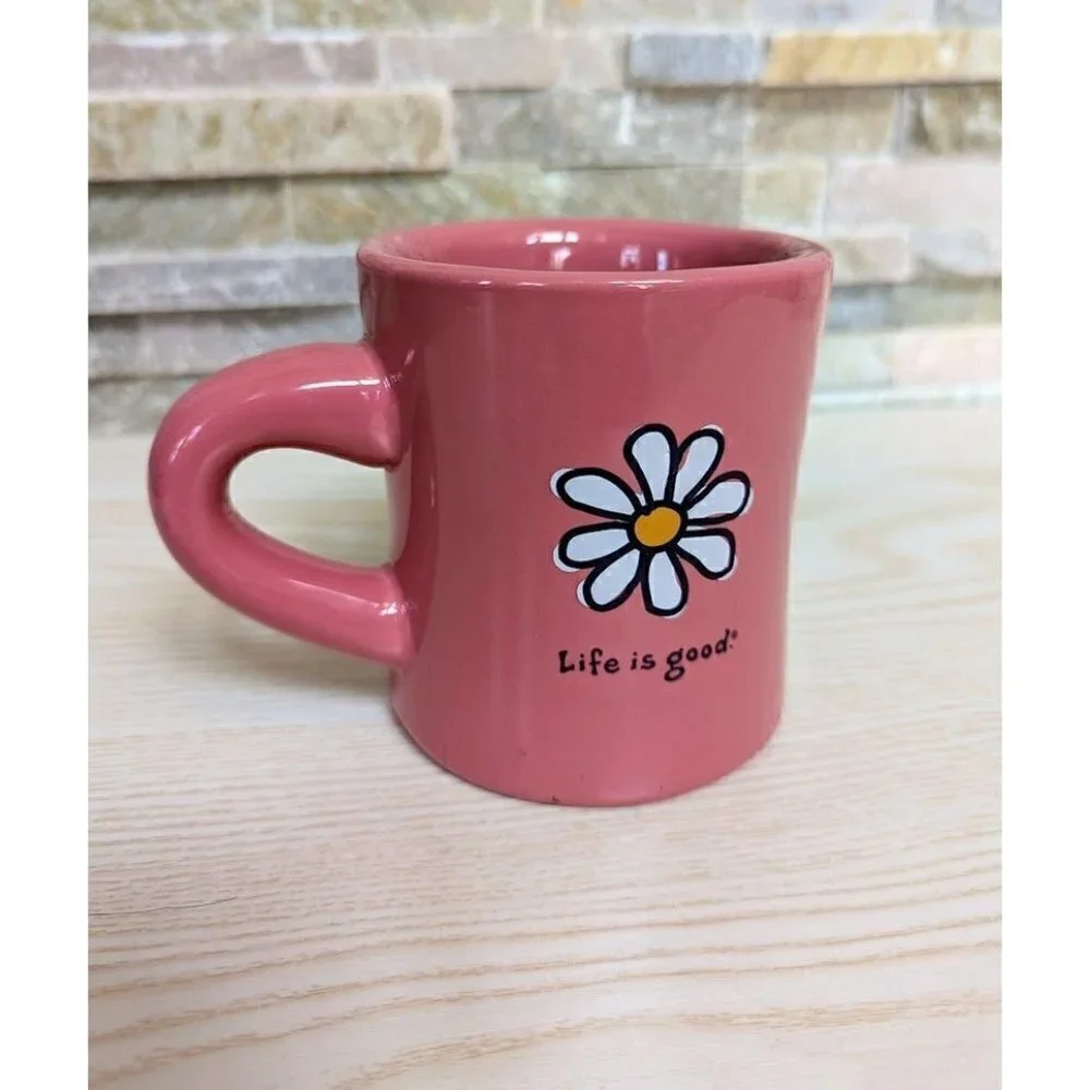 Life is Good Daisy Pink Ceramic Coffee Mug